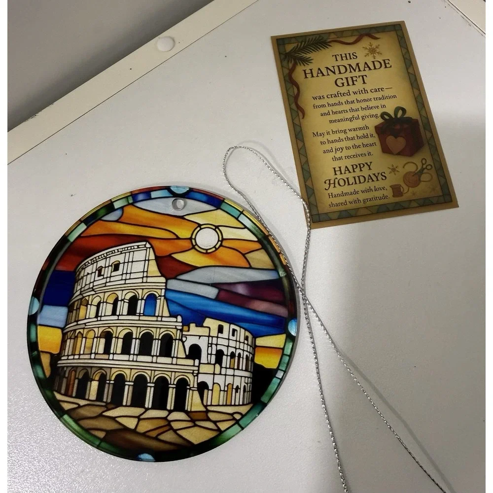 NEW Italy Rome Colosseum Stained Glass Look Handmade Christmas Ornament